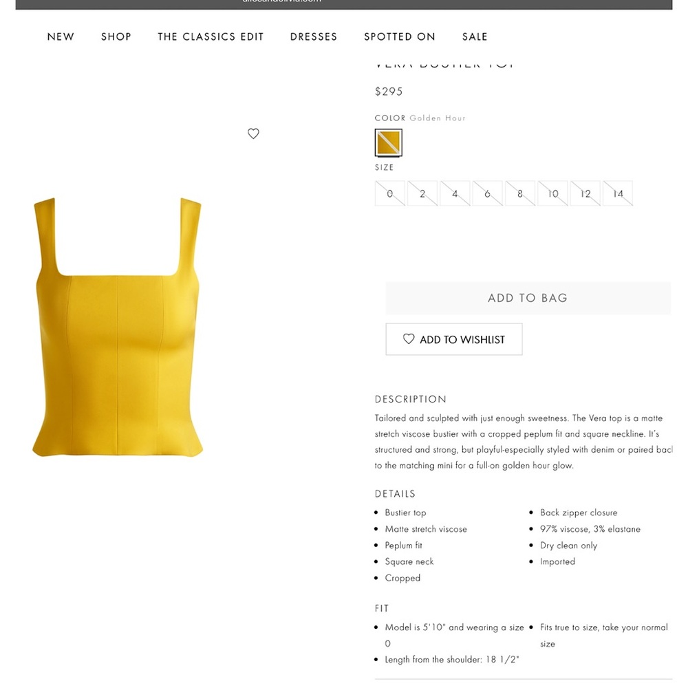 Alice + Olivia Vera Yellow Cropped Tank Top - Picture 3 of 11